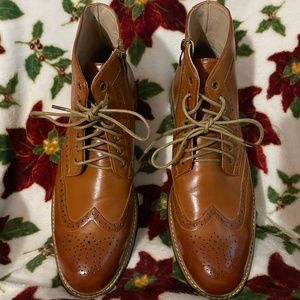 BRUNO MARC MEN’S LEATHER WINGTIP BOOTS